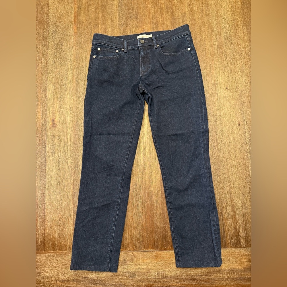 Tory Burch EUC Dark Rinse Skinny Jeans Size 30 Logo Back Pockets Stretch
